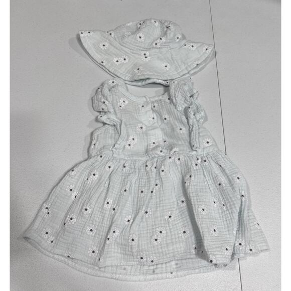 Girls Clothes Sz 18 Months Dresses Floral Print Blue with Hat & White Tiered - Picture 4 of 9